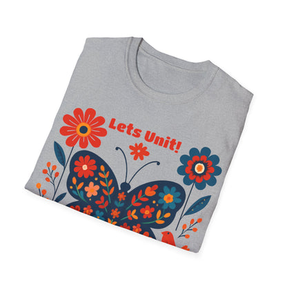 Lets Unit! - Vibrant Boho Butterfly Floral T-Shirt