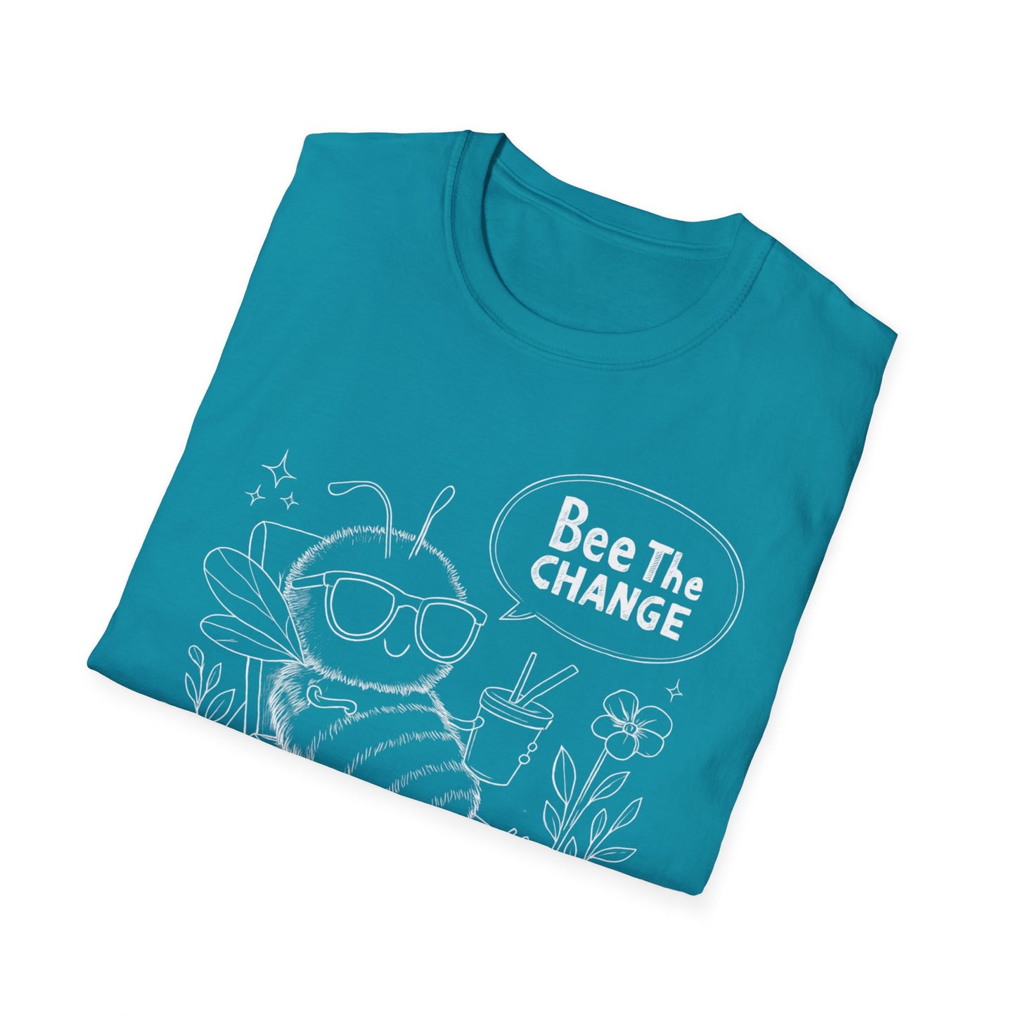 Bee The Change - Playful Cartoon Bee Outline With Sunglasses Relaxing With A Drink T-Shirt