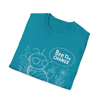 Bee The Change - Playful Cartoon Bee Outline With Sunglasses Relaxing With A Drink T-Shirt