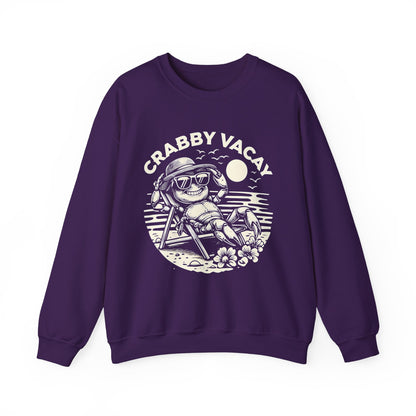 Crabby Vacay - Playful Monochrome Happy Crab Wearing Sunglasses in Tropical Scene Sweatshirt
