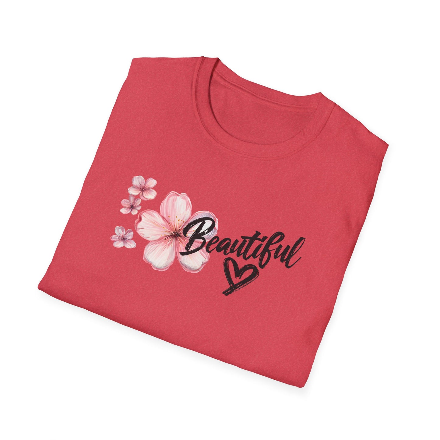 Beautiful T-Shirt - Cherry Blossom Flower with Heart - Brush Style Typography Design