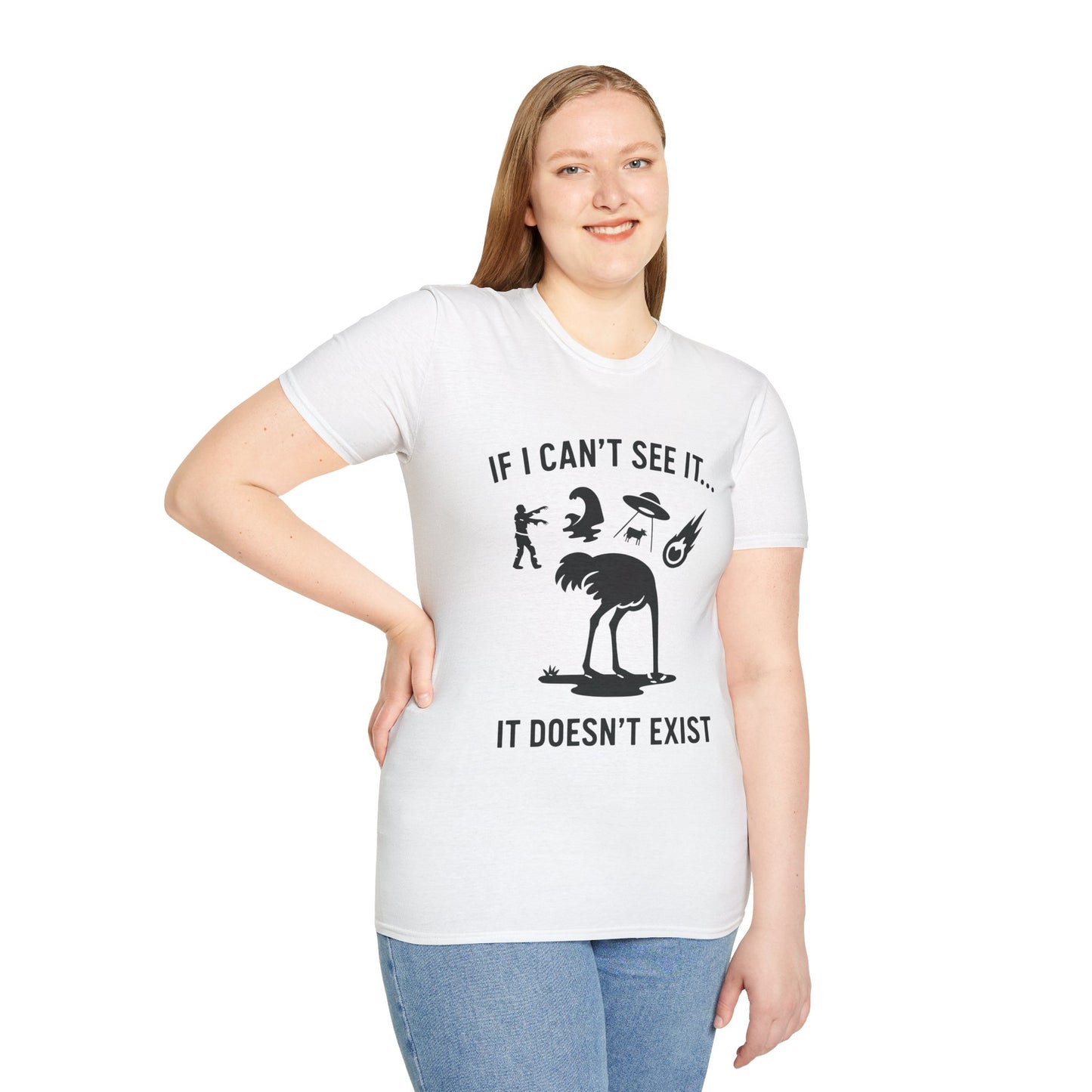 If I Can Not See It, It Does Not Exist - Playful Silhouette Ostrich With Head In Sand And Chaos