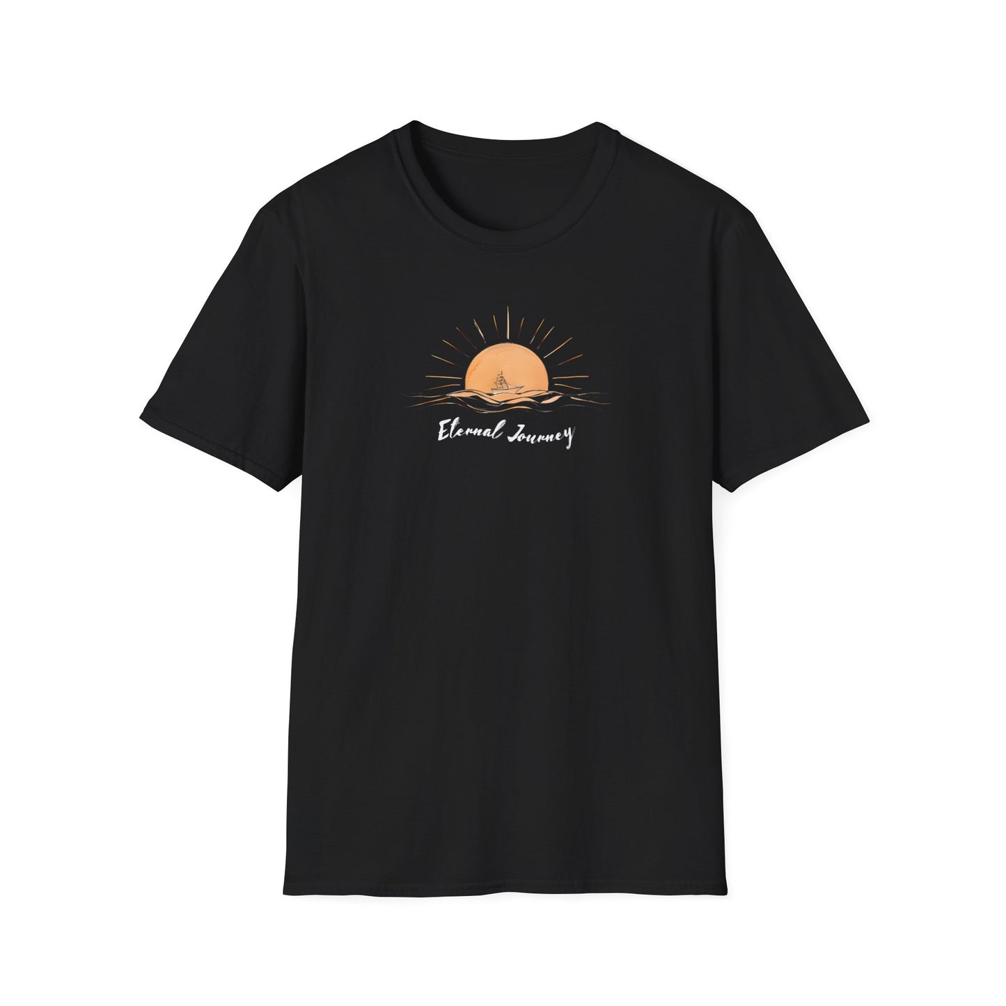 Eternal Journey T-Shirt - Minimalist Sun With Sailing Ship - Nature Scene Line Art Design