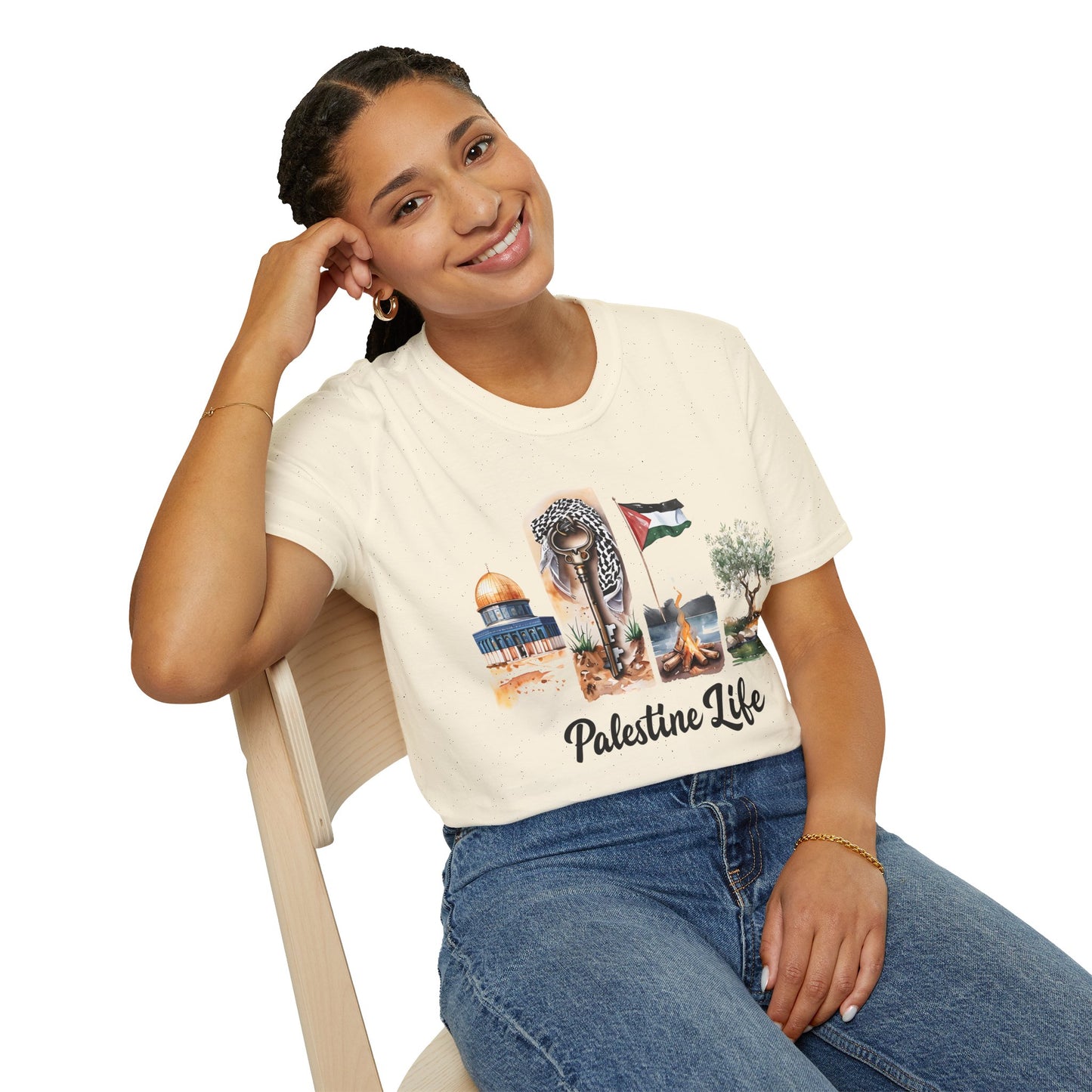 Palestine Life - Watercolor Four Panels of Palestinian Symbols T-Shirt