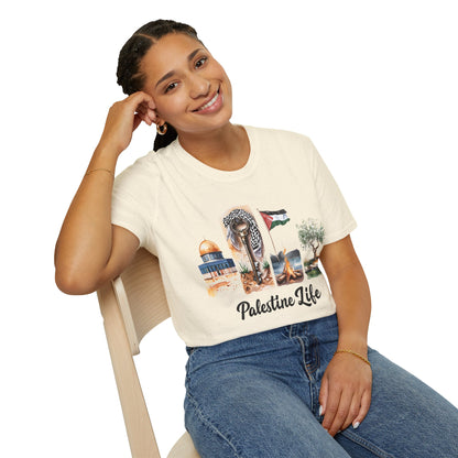 Palestine Life - Watercolor Four Panels of Palestinian Symbols T-Shirt