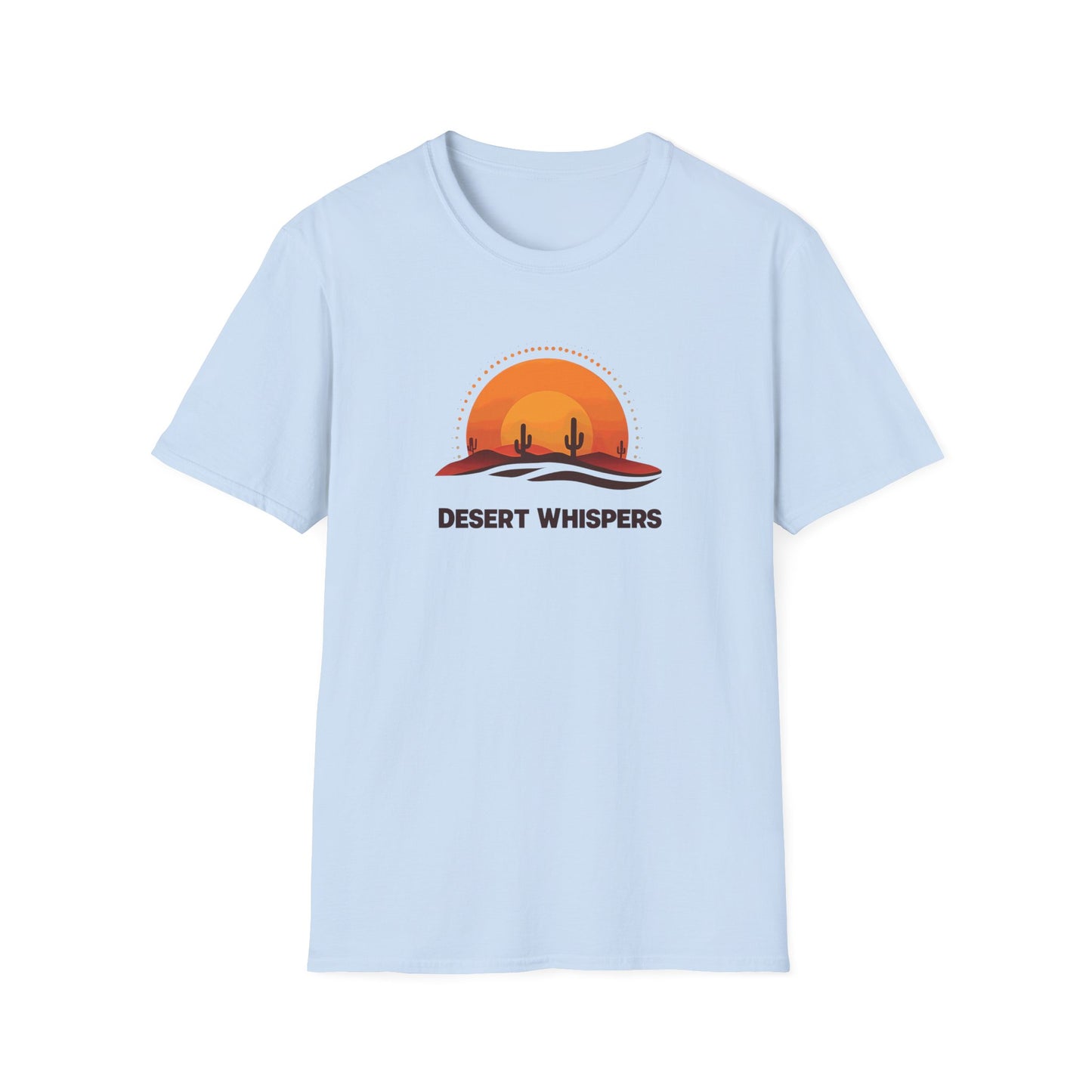 Desert Whispers T-Shirt – Nature Scene with Sunset, Cactus, and Sand Design
