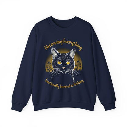 Observing Everything, Emotionally Invested in Nothing - Playful Cat Staring Sweatshirt