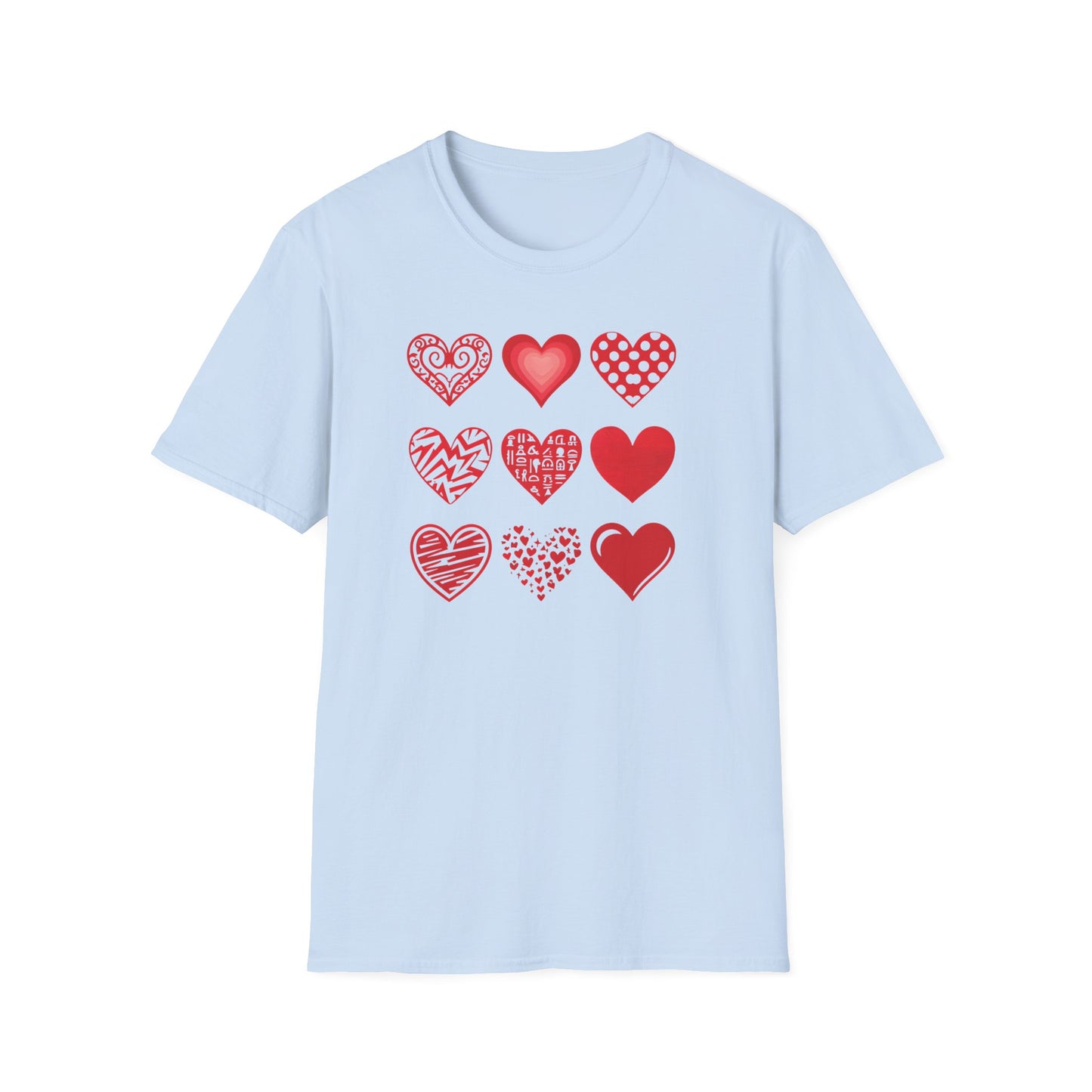 Grid of Different Red Heart Patterns T-Shirt