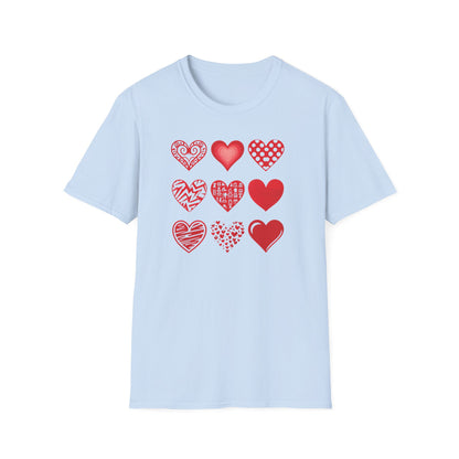Grid of Different Red Heart Patterns T-Shirt