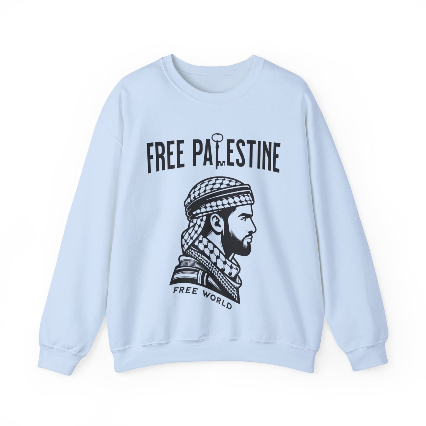Free Palestine Free World - Man Wearing Palestinian Kuffiyah Sweatshirt