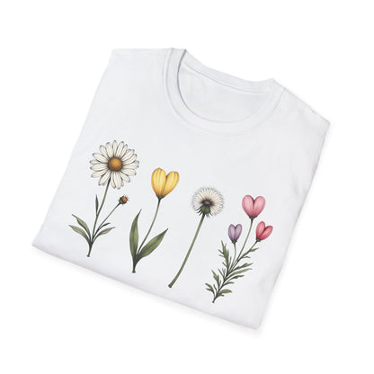 Realistic Floral Line T-Shirt - Colorful Design