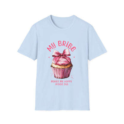 My Bribe Cupcake Makes Me Happy Inside Out -  Watercolor Pink Cupcake T-Shirt