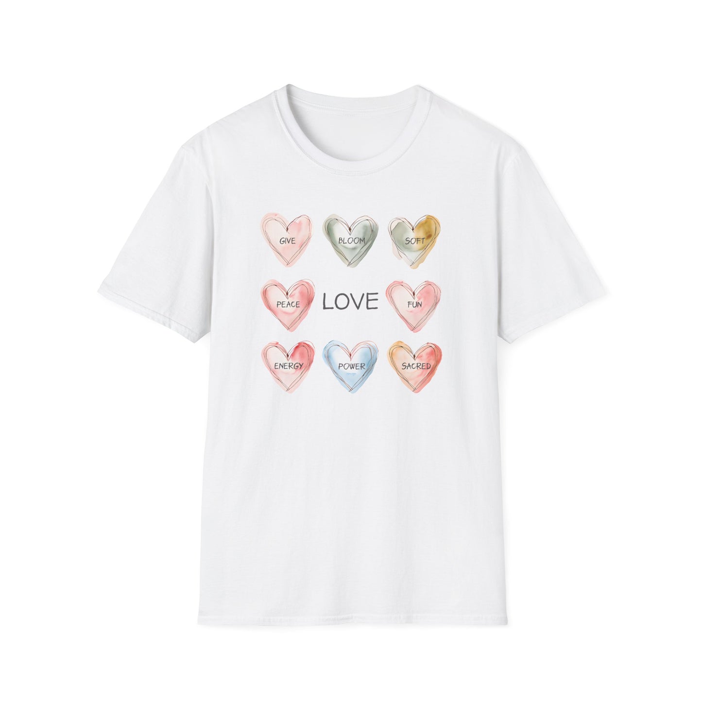 Love Is - Watercolor Hearts Grid With Text T-Shirt
