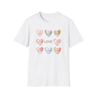 Love Is - Watercolor Hearts Grid With Text T-Shirt