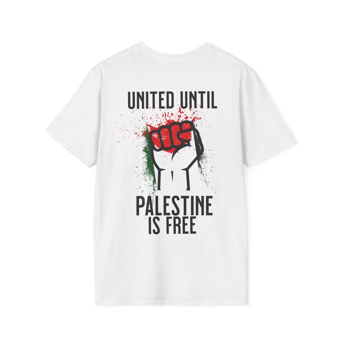 United Until Palestine Is Free - Activism Hand Palestinian Flag Front and Back Design T-Shirt