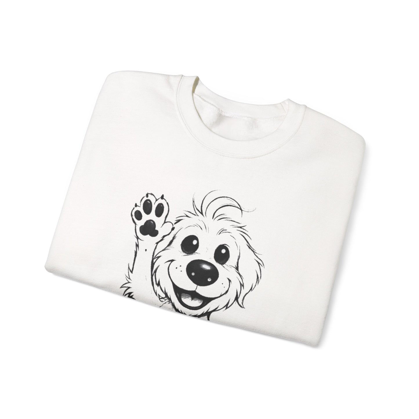 Stay Positive - Cartoon Playful Dog with Paw Raised High Sweatshirt