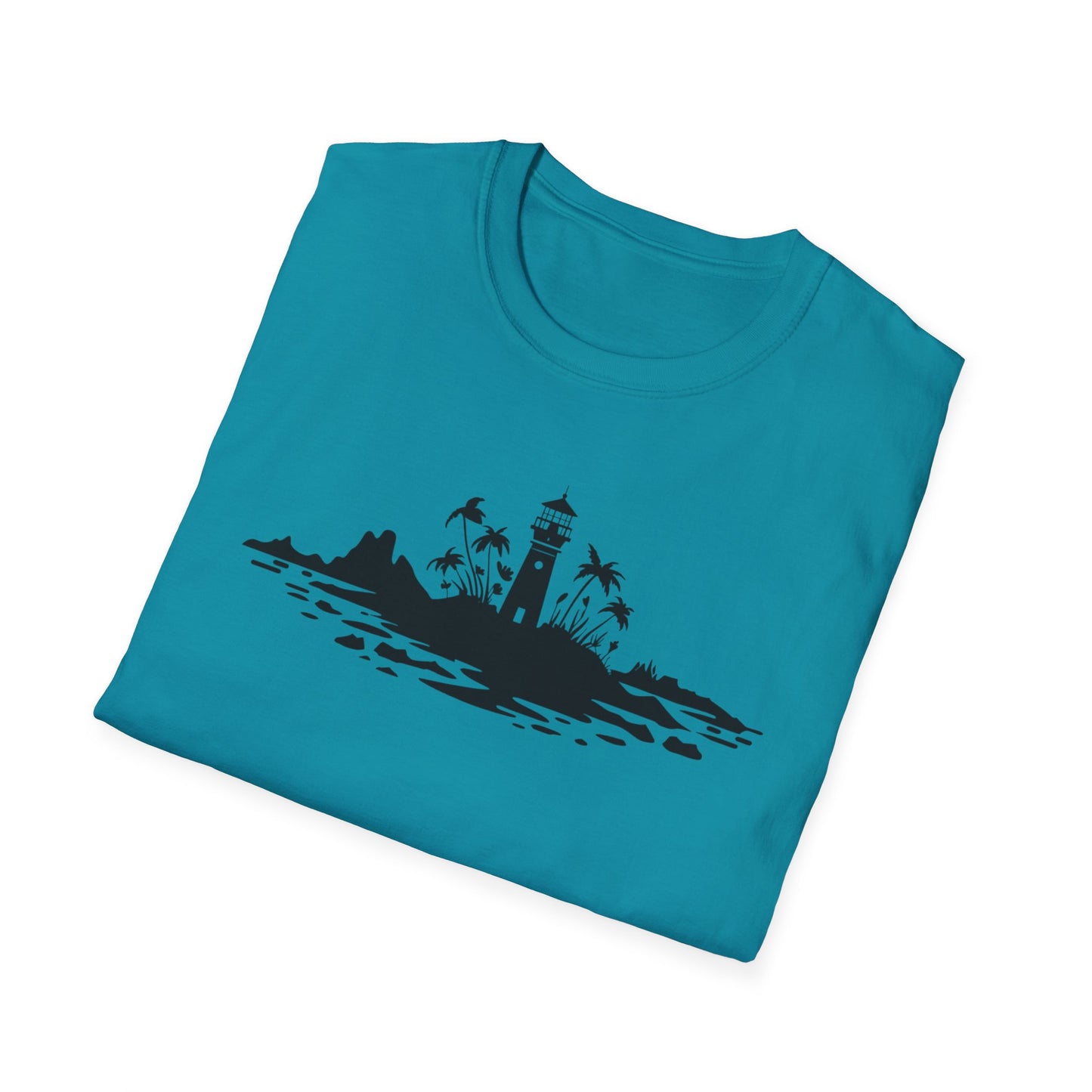Minimalistic Silhouette Lighthouse, Island, Palms and Florals T-Shirt