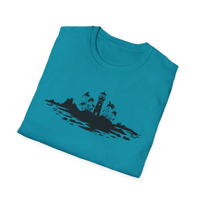 Minimalistic Silhouette Lighthouse, Island, Palms and Florals T-Shirt