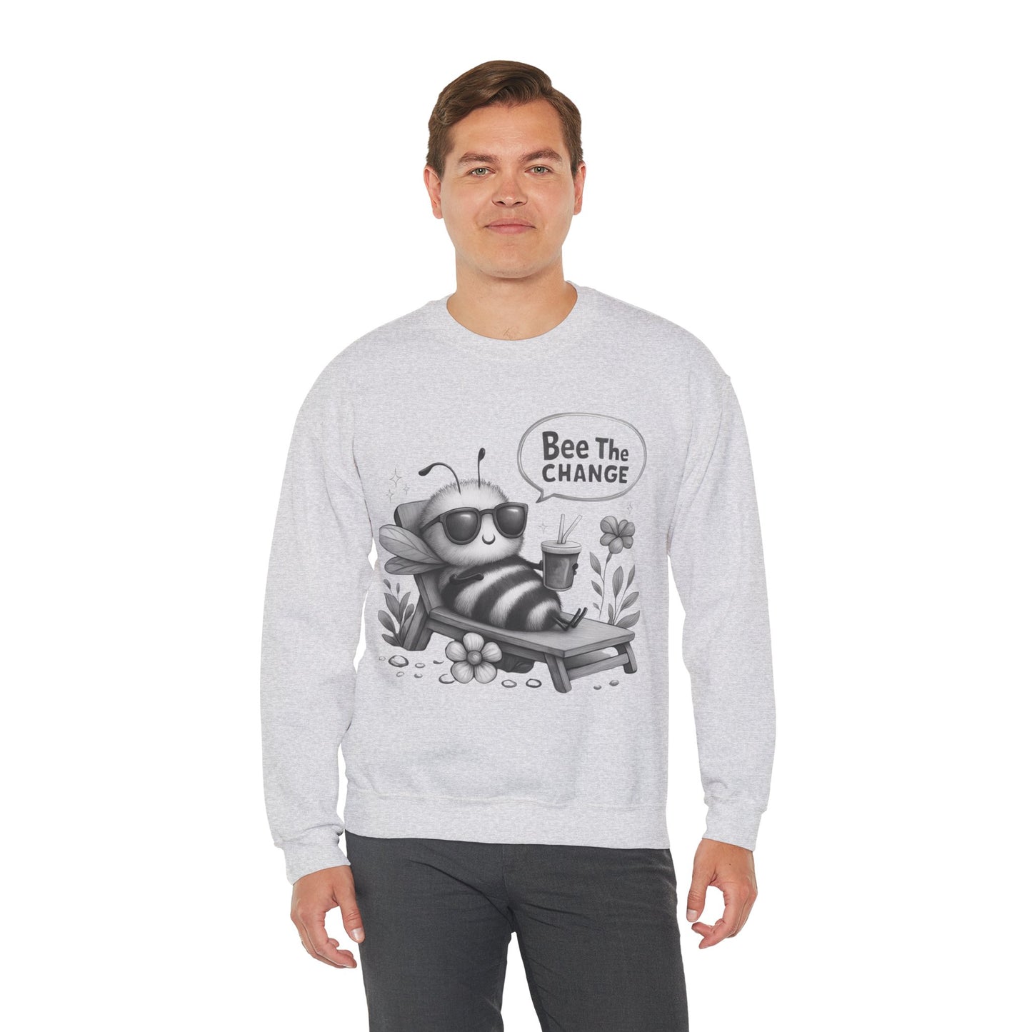 Bee The Change - Playful Cartoon Bee With Sunglasses Relaxing With A Drink Sweatshirt