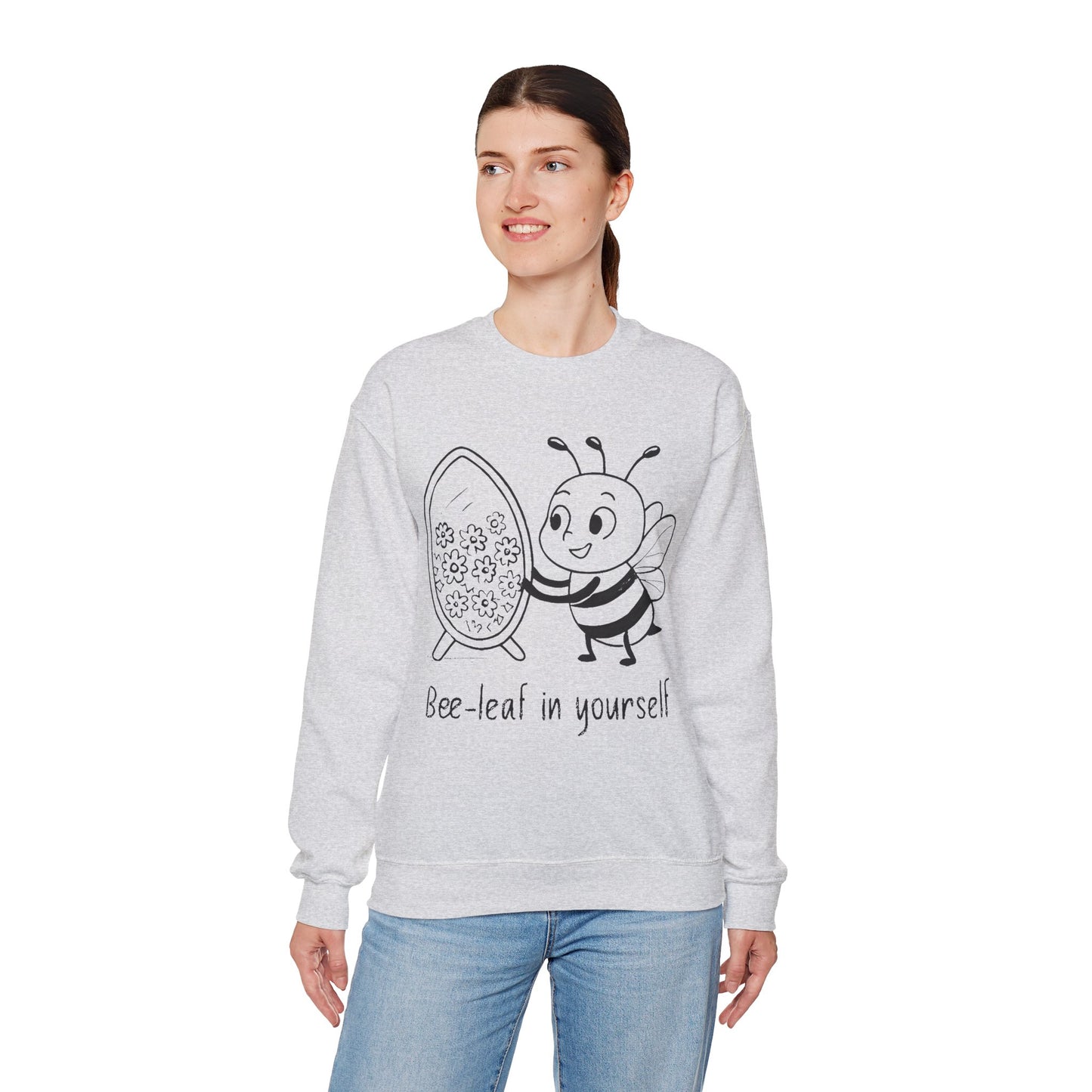 Believe In Yourself  - Chalkboard Playful Bee Gazes into Leaf Mirror Sweatshirt