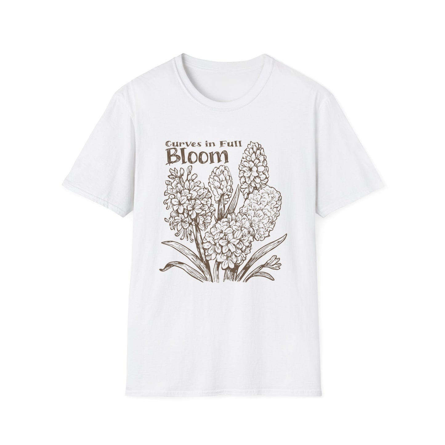 Curves in Full Bloom - Monochrome Golden Floral T-Shirt