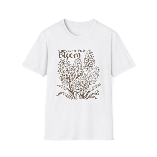 Curves in Full Bloom - Monochrome Golden Floral T-Shirt