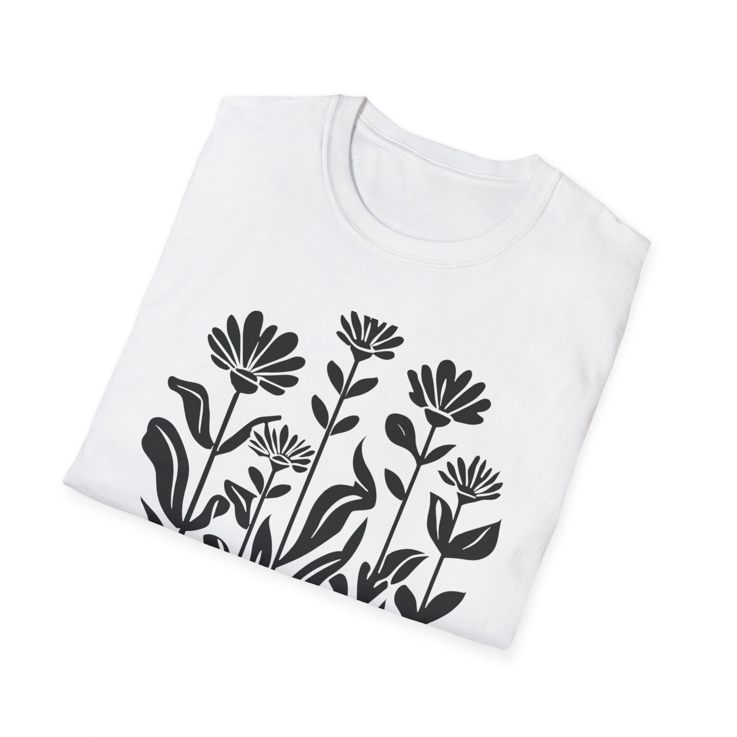 Black Lino Cut Botanical Circular T-Shirt