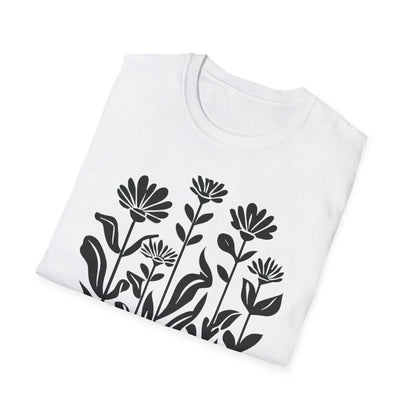Black Lino Cut Botanical Circular T-Shirt