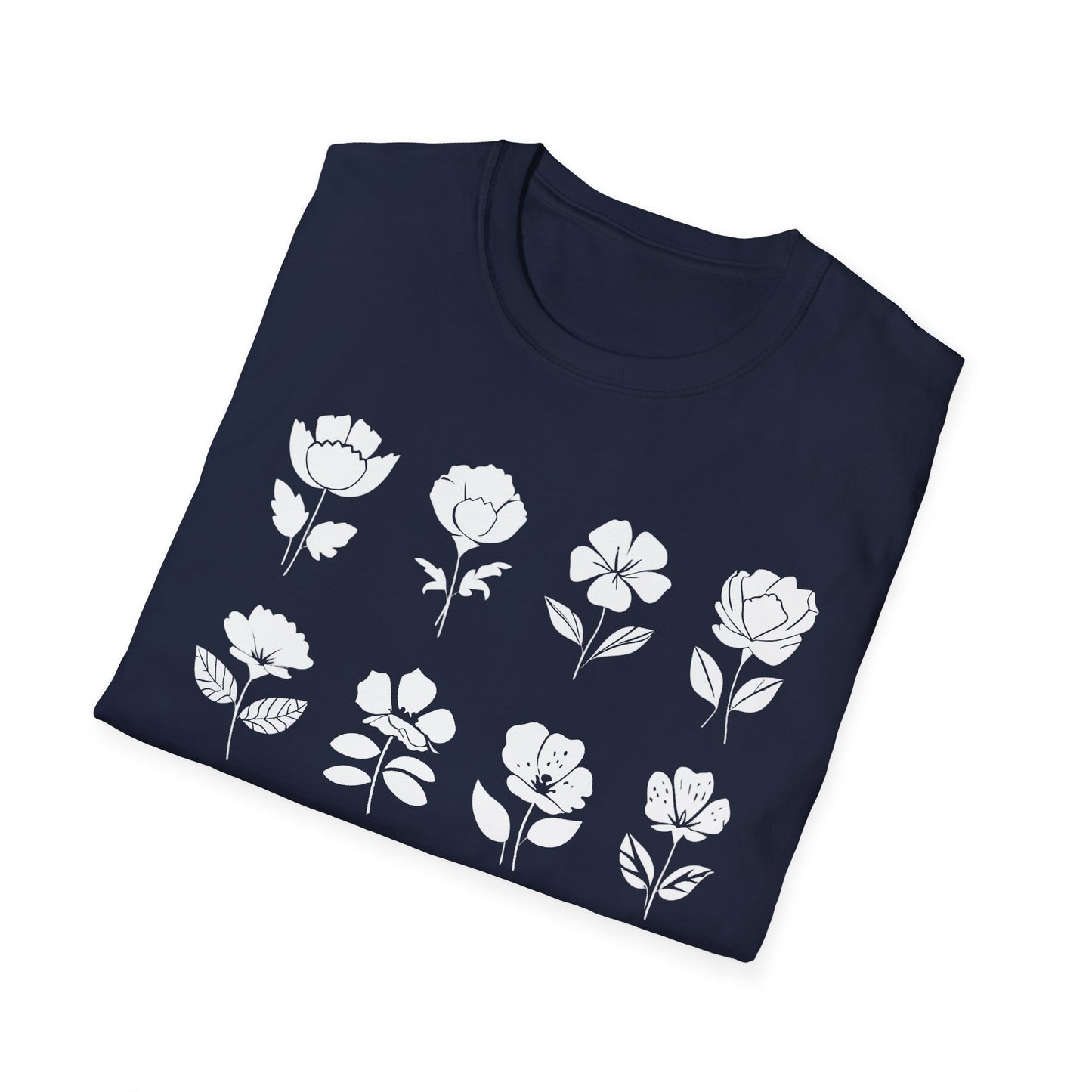Monochrome Silhouette Grid Flowers T-Shirt