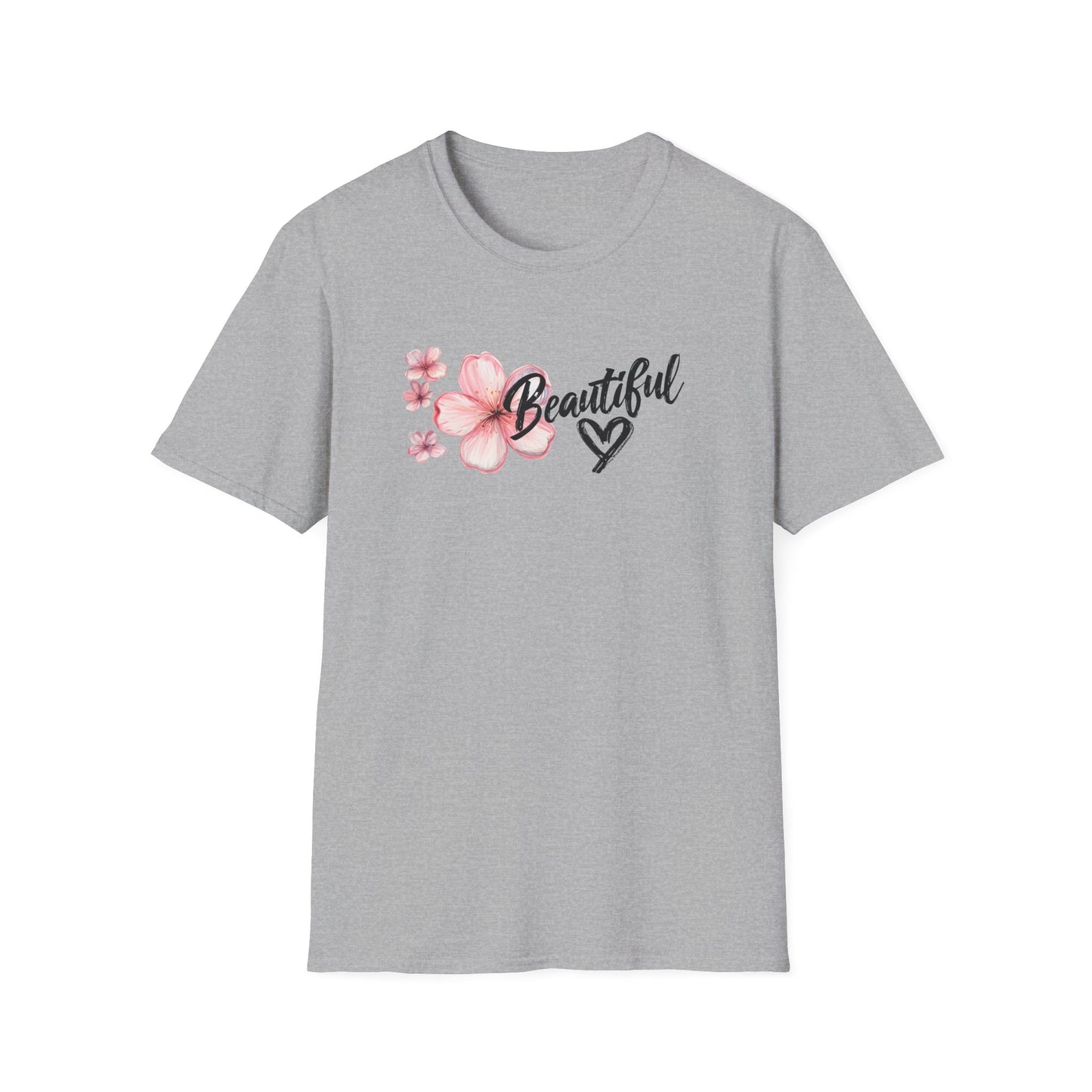 Beautiful T-Shirt - Cherry Blossom Flower with Heart - Brush Style Typography Design