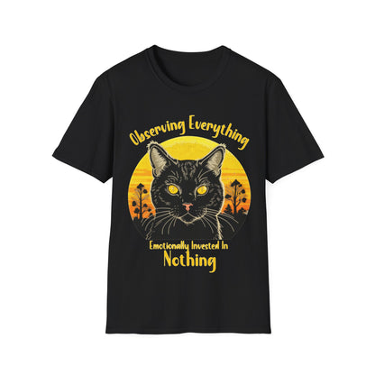 Observing Everything, Emotionally Invested in Nothing - Playful Cat Staring T-Shirt