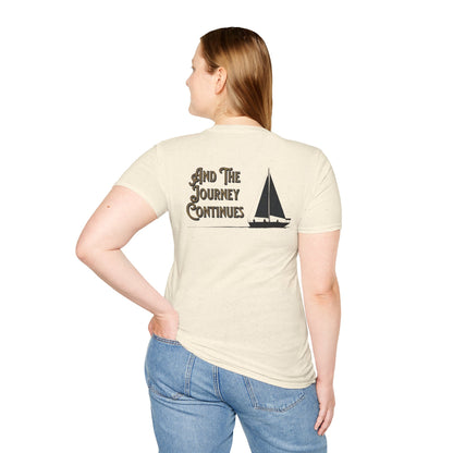 And The Journey Continues -  Minimalist Silhouette Sailboat T-Shirt
