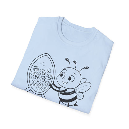 Believe In Yourself T-Shirt - Chalkboard Playful Bee Gazes into Leaf Mirror Design