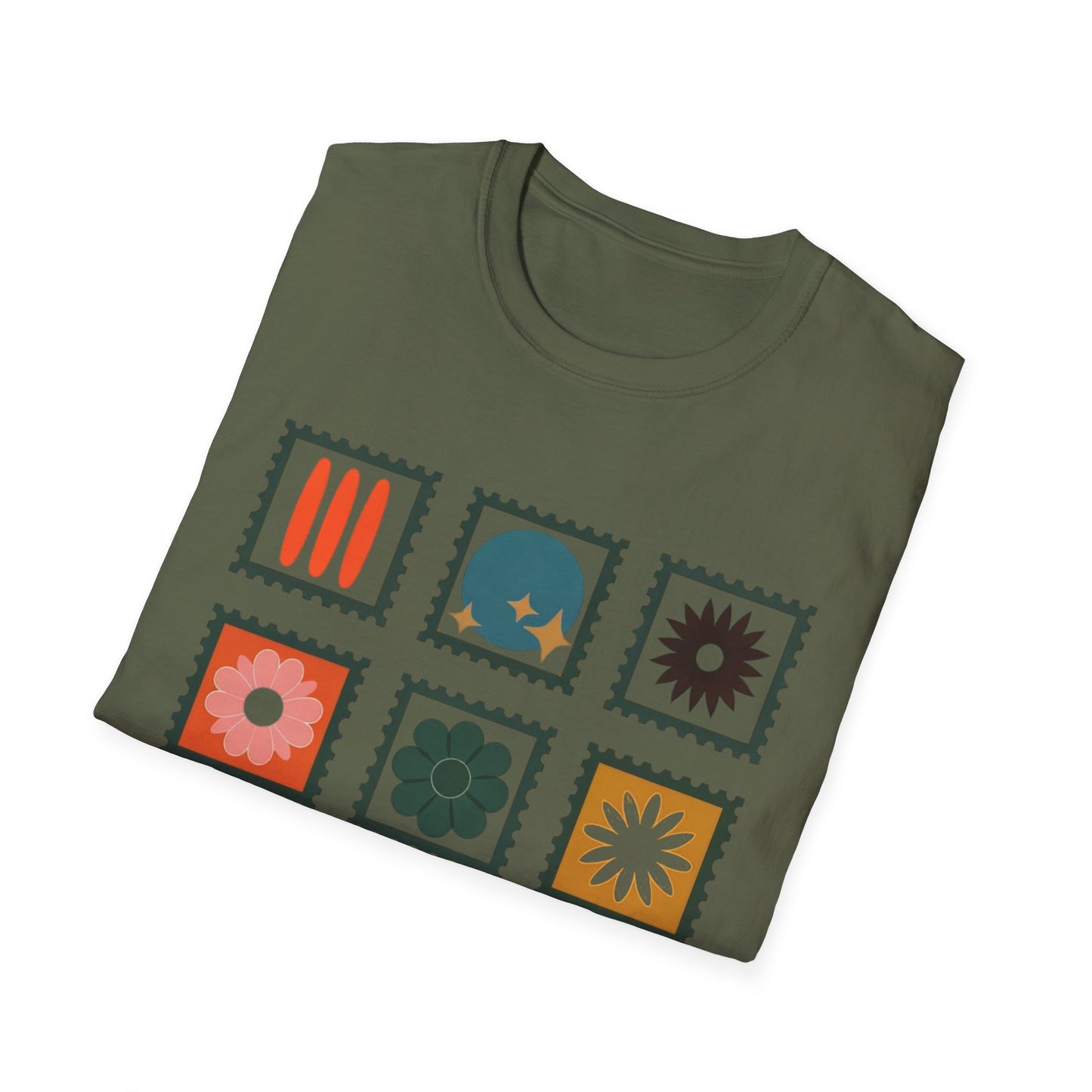 Vibrant Stamp Abstract Floral Grid T-Shirt