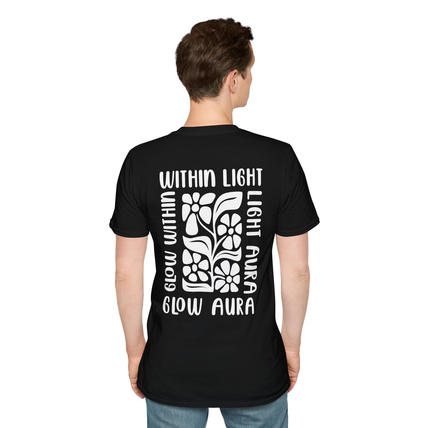 Light Aura White Boho Style Floral T-Shirt - Front And Back Design