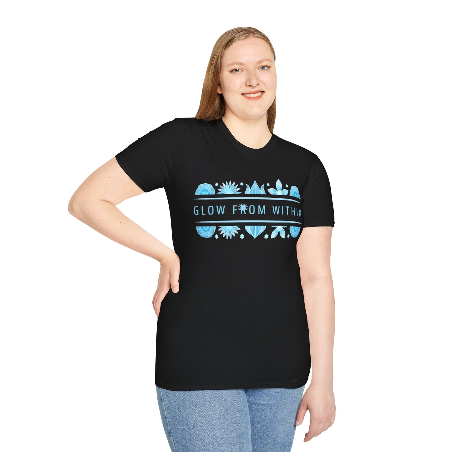 Glow From Within T-Shirt -Glowing Blue Floral Line