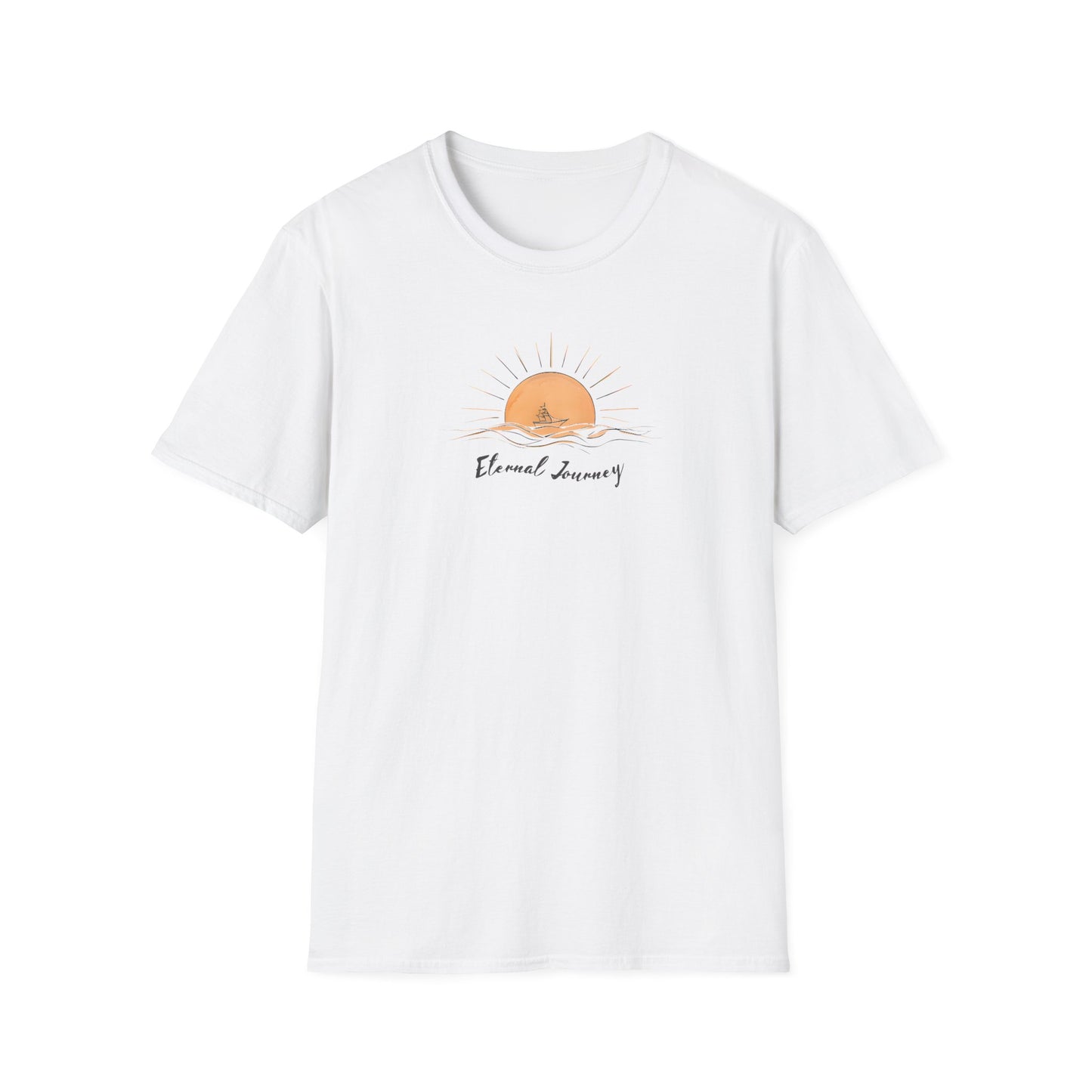 Eternal Journey T-Shirt - Minimalist Sun With Sailing Ship - Nature Scene Line Art Design