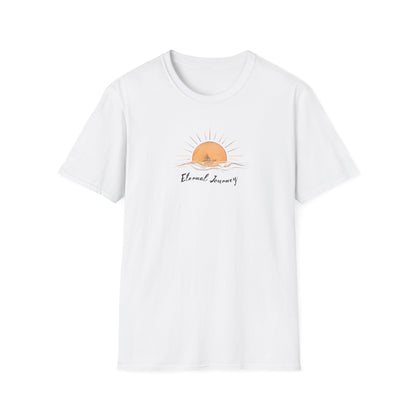 Eternal Journey T-Shirt - Minimalist Sun With Sailing Ship - Nature Scene Line Art Design