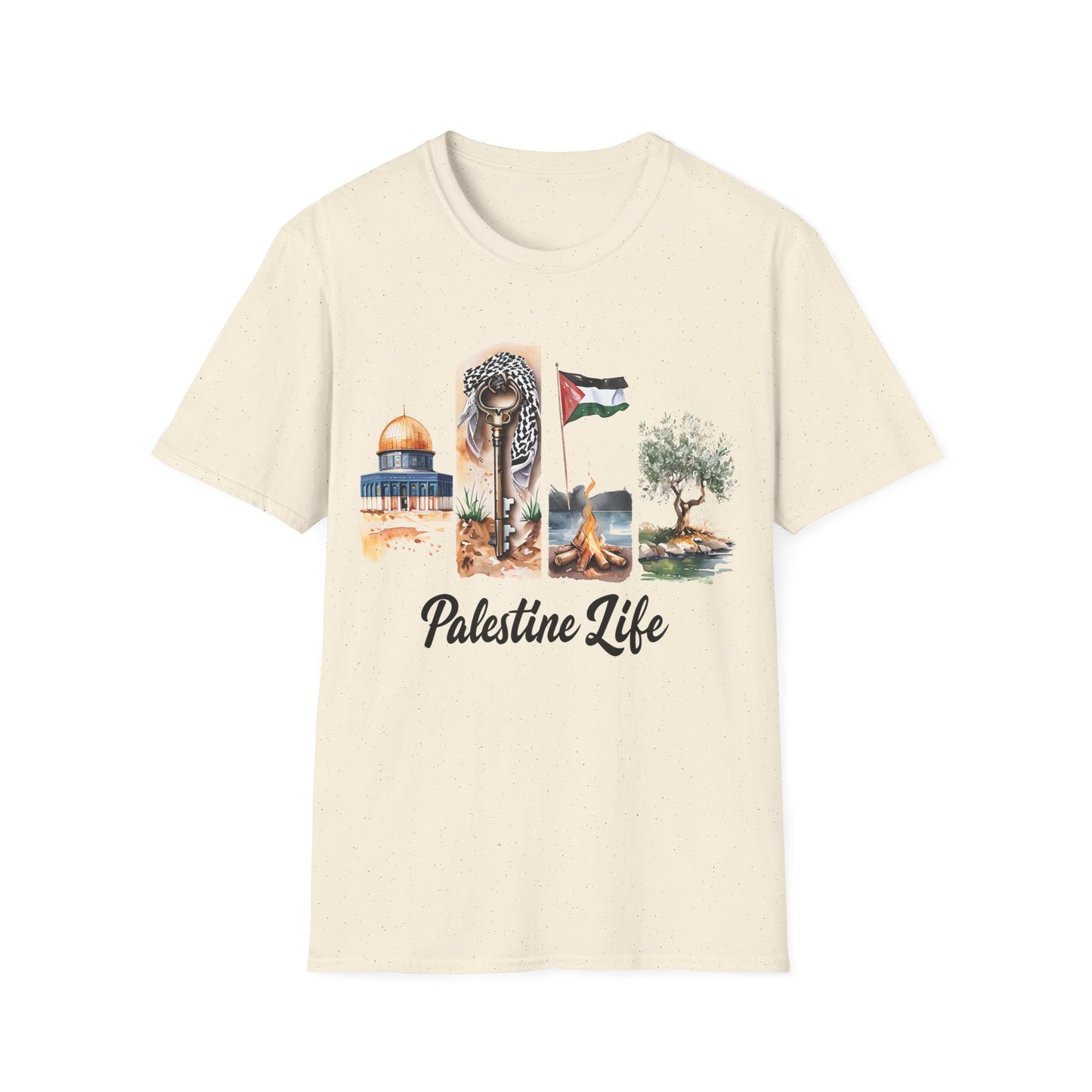 Palestine Life - Watercolor Four Panels of Palestinian Symbols T-Shirt
