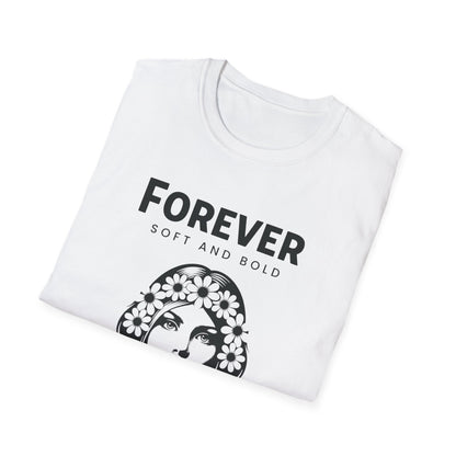 Serene Woman's Face T-Shirt - Monochrome Floral Design