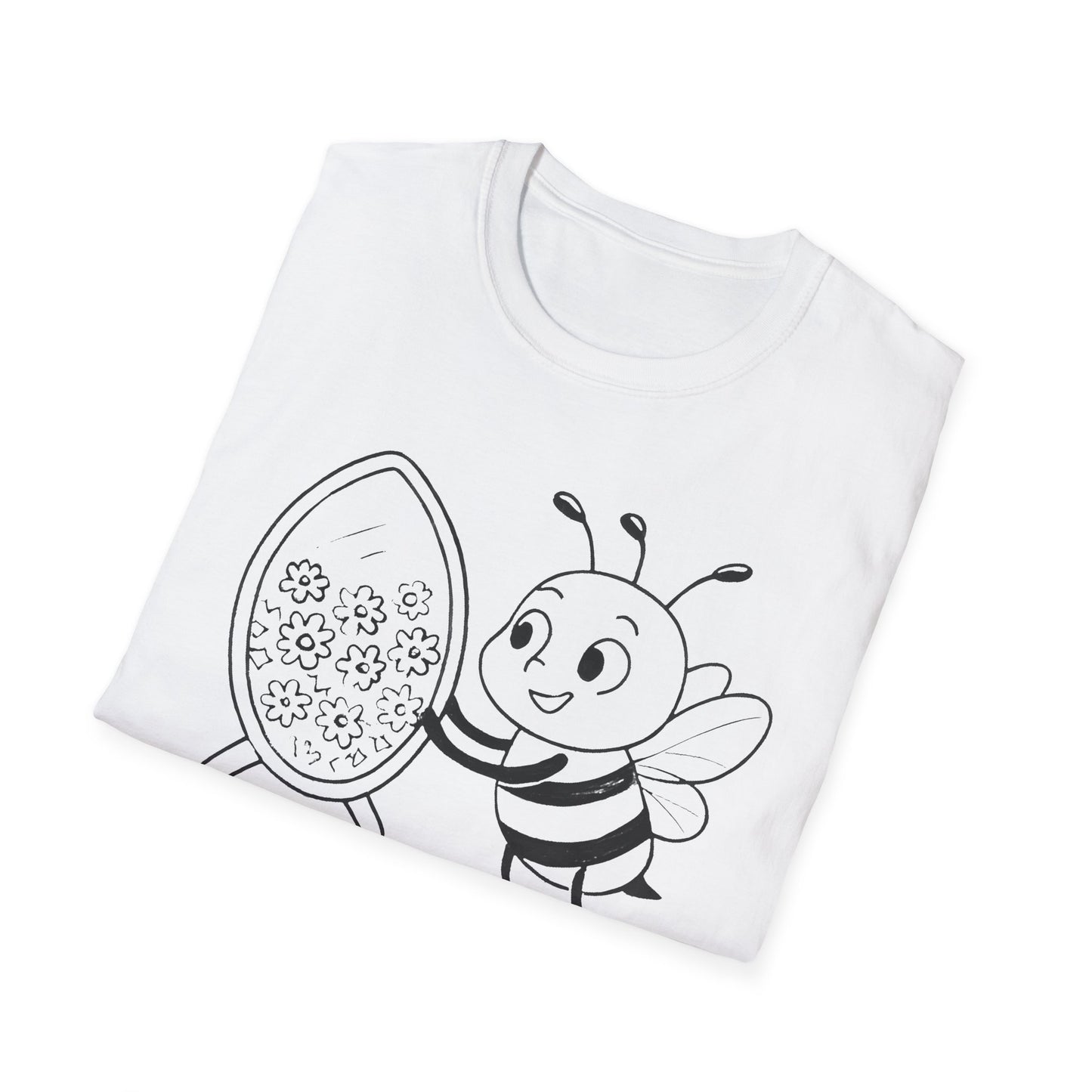 Believe In Yourself T-Shirt - Chalkboard Playful Bee Gazes into Leaf Mirror Design