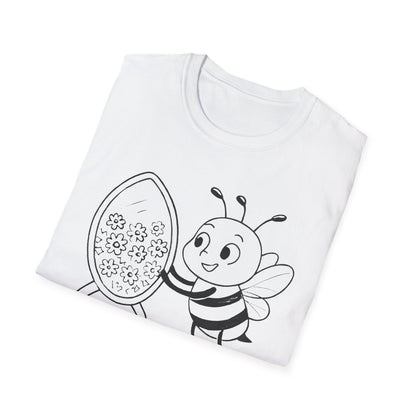 Believe In Yourself T-Shirt - Chalkboard Playful Bee Gazes into Leaf Mirror Design