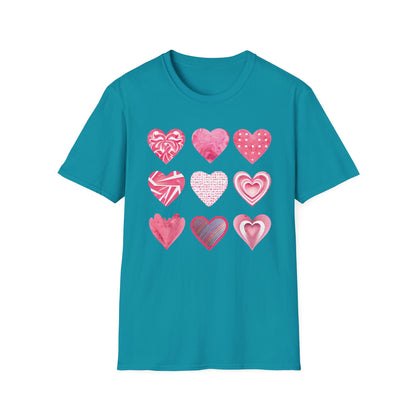 Grid of Different Pink Heart Patterns T-Shirt