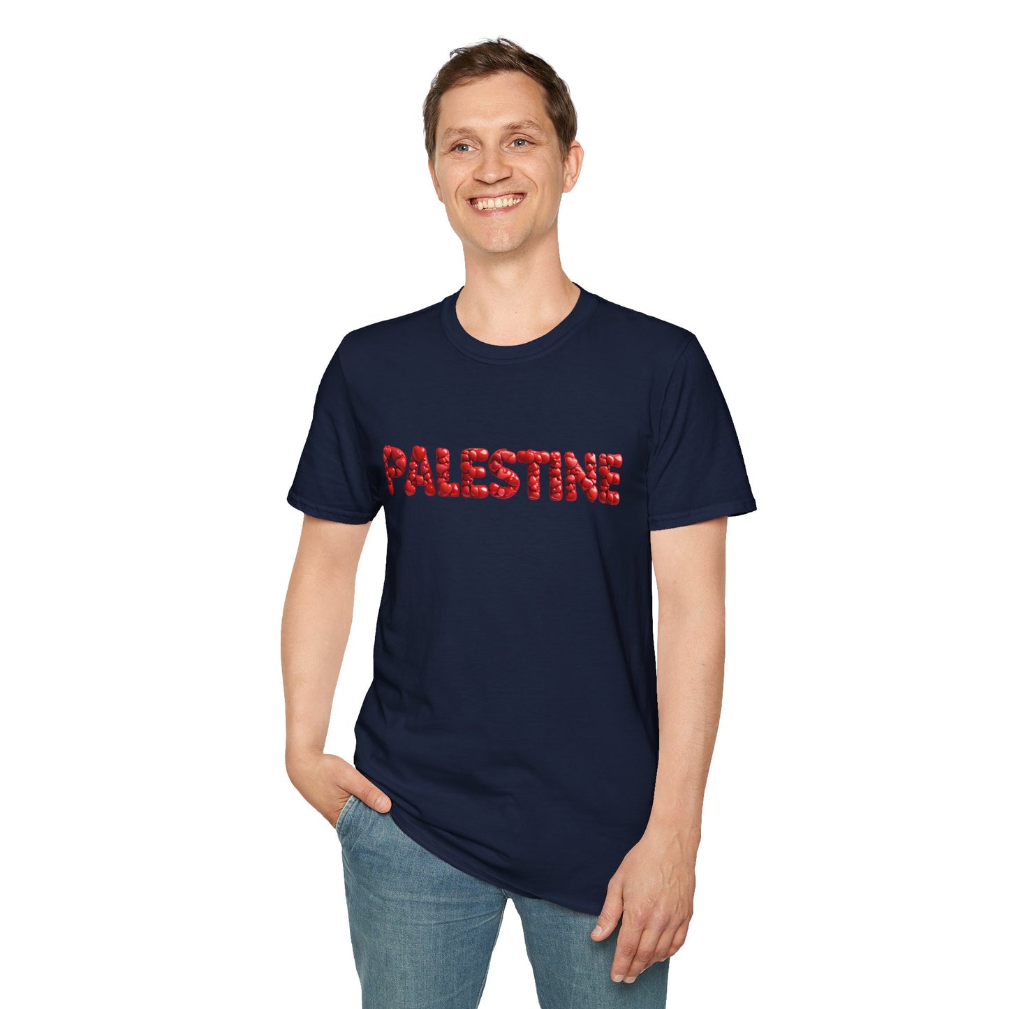 Palestine - Bubbly Red Hearts Typography T-Shirt