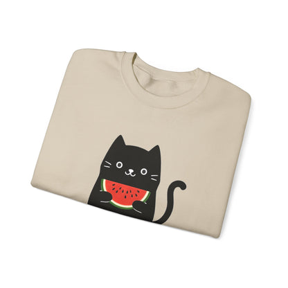 Watermeowlon Kitty - Playful Cat Silhouette with Colorful Watermelon slice Sweatshirt