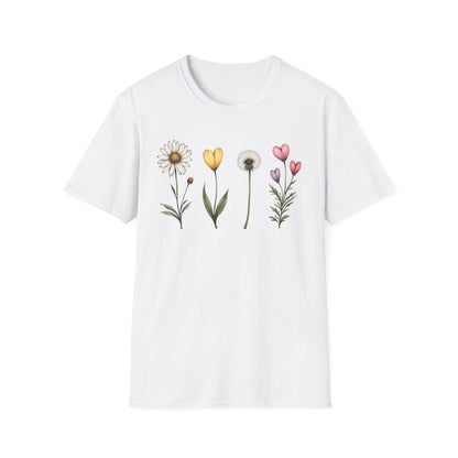 Realistic Floral Line T-Shirt - Colorful Design