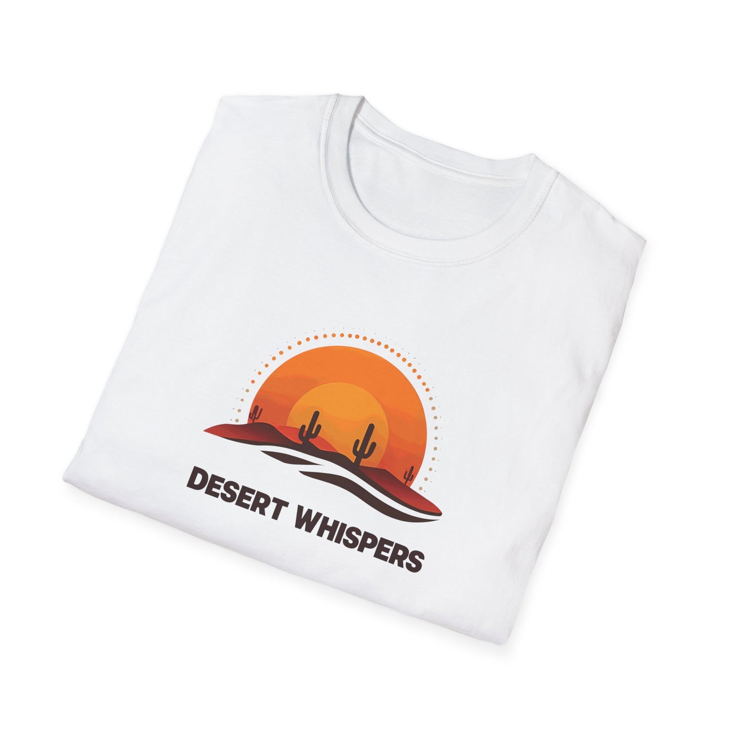Desert Whispers T-Shirt – Nature Scene with Sunset, Cactus, and Sand Design