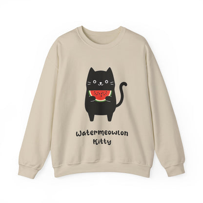 Watermeowlon Kitty - Playful Cat Silhouette with Colorful Watermelon slice Sweatshirt