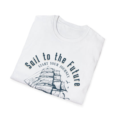 Sail to the Future - Monochrome Ship Landscape T-Shirt