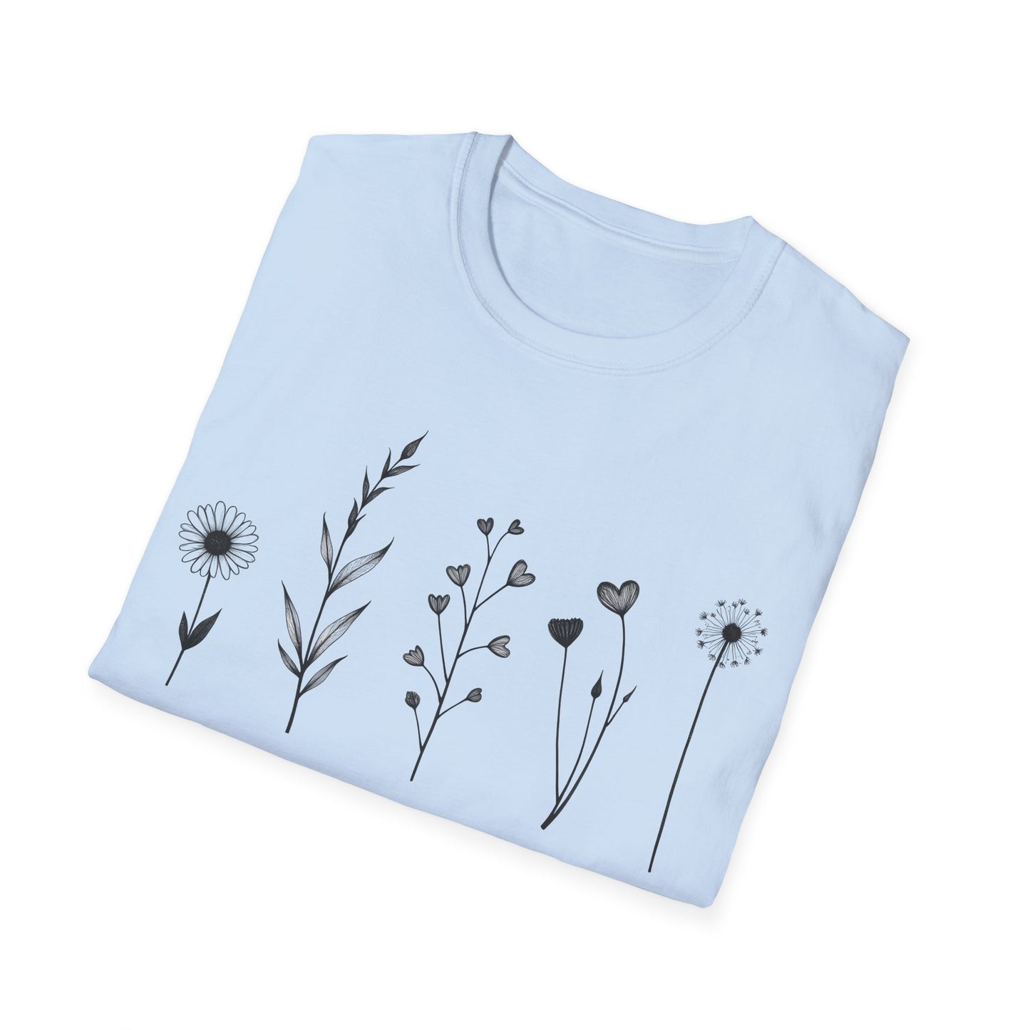Minimalistic Flowers Line T-Shirt - Botanical Line Art Design